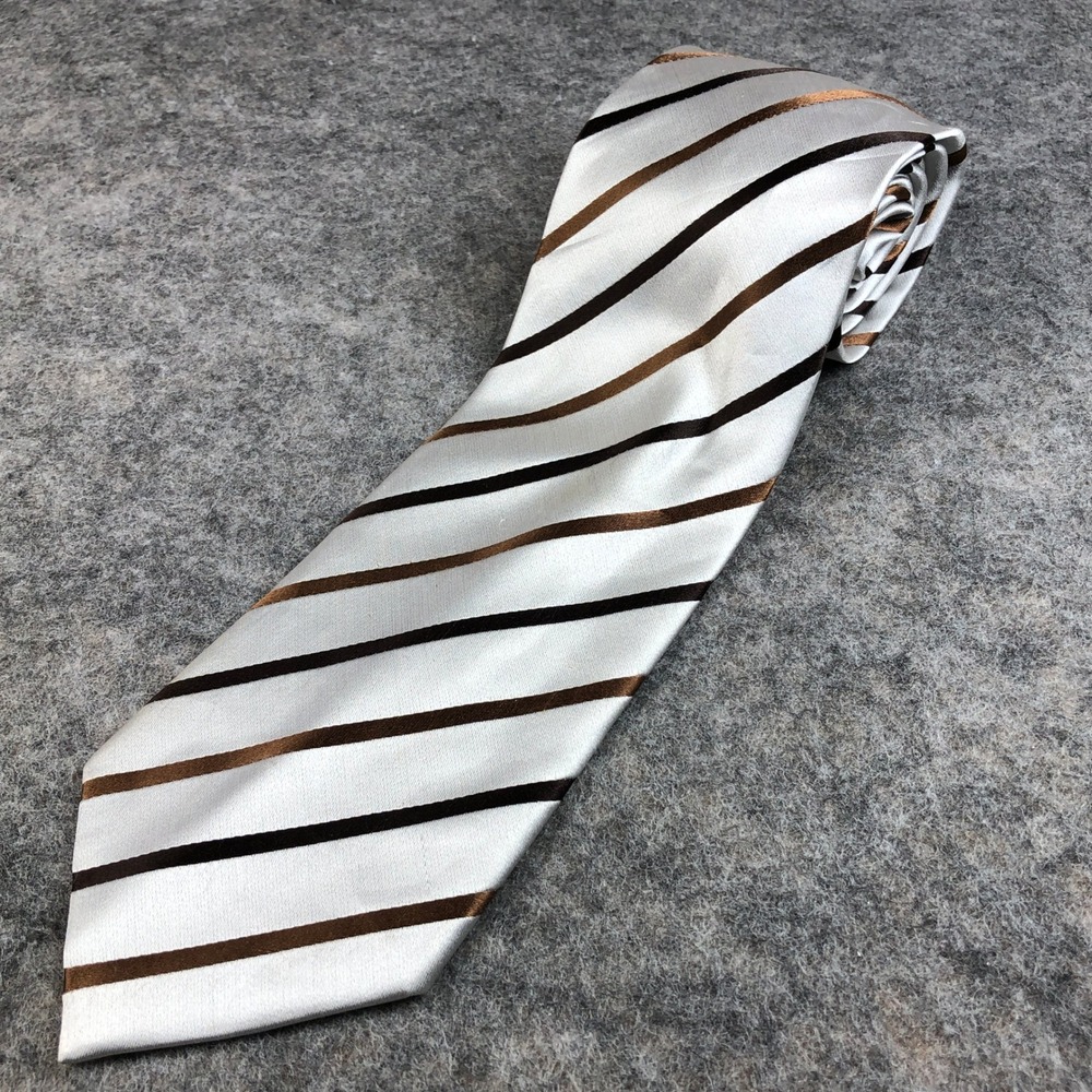 BCBG Attitude Silver Brown Stripe Silk Necktie 58x3.75 Men's